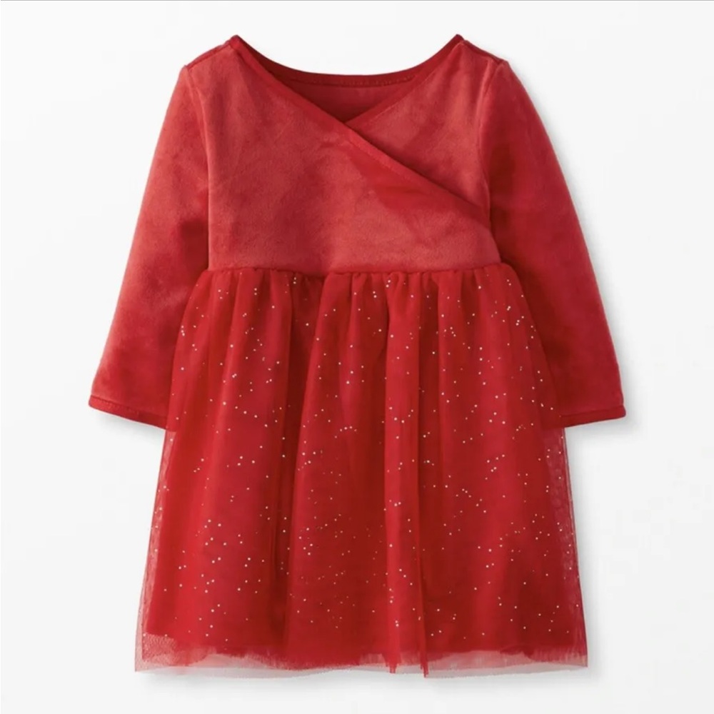 NEW Hanna Anderson Velvet Tulle Sparkle Dress Red